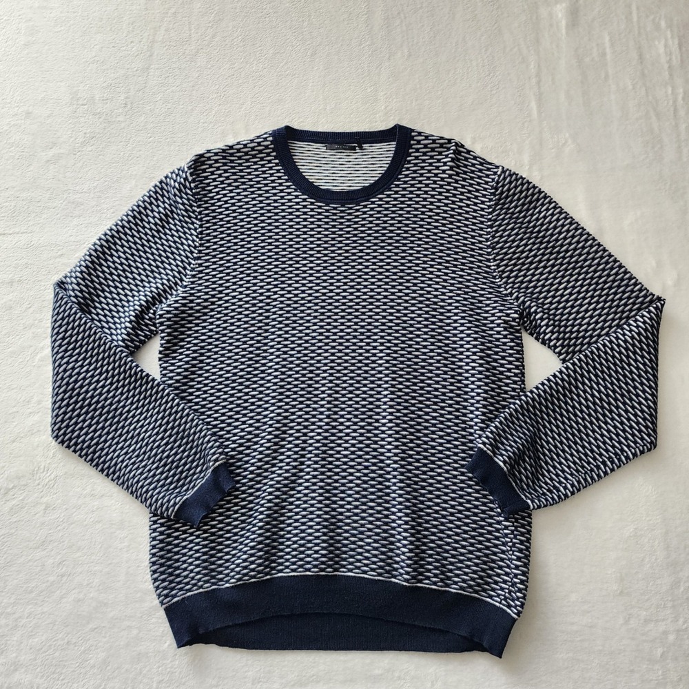 IKKS Men Sweater Mens XL Blue Textured Knit Long Sleeve Pullover Casual Crew